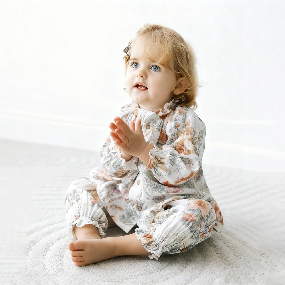 Cute Printed Baby Girl Clothes Suit for Spring Pure Cotton Long Sleeve Blouse + Pant 2Pcs Children Boy Girl Clothing