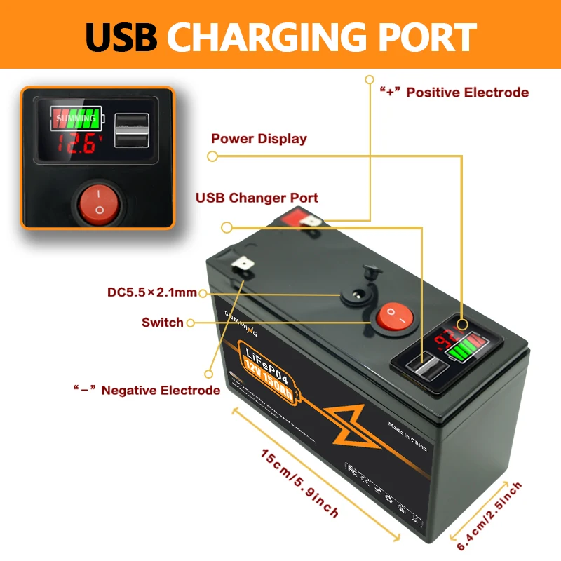 12V LiFePO4 Lithium Battery 4000+ Deep Cycles 18650 150Ah Built-in BMS,for Solar Panel,UPS,Kayak Fish Finder, Power Wheels