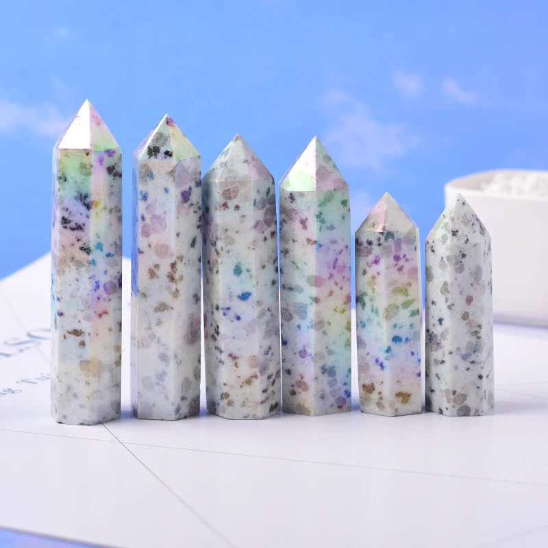 1PC Natural Crystal Aura Kiwi Jasper Polished  Crystal Point Wand Healing Stone Meditation Home Decor Reiki Stone Chakra Tower