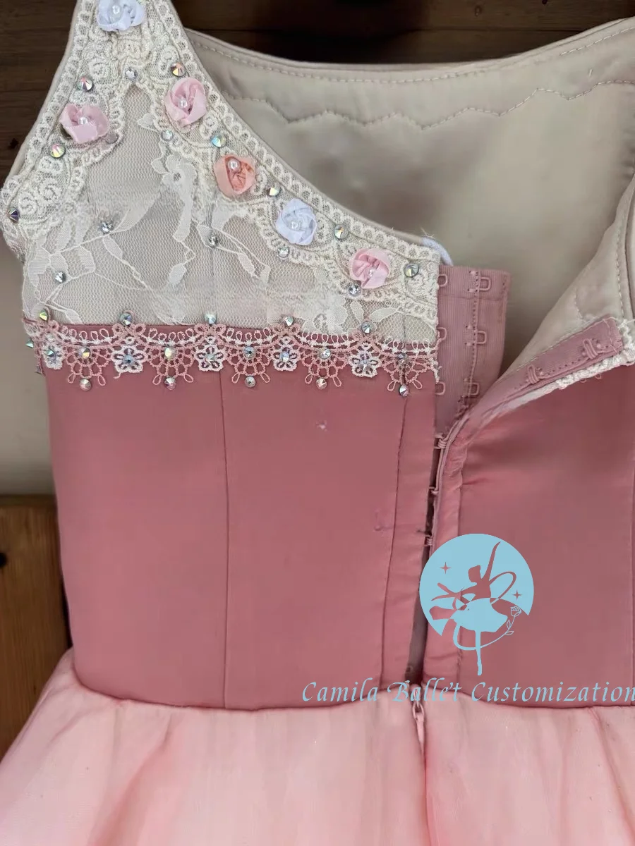 High-end new style unstoppable daughter peach pink sparkling diamond ballet performance long gauze dress for adults and children