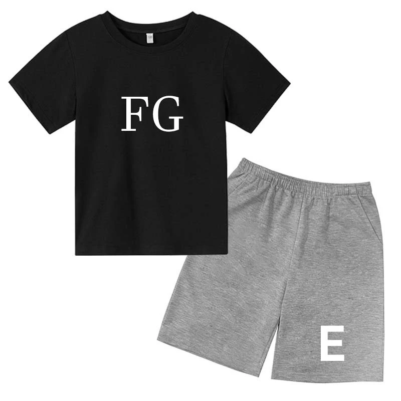 

Summer T-Shirt Kids Set 4-13 Years Boys Girls Casual Short Sleeve Crew Neck T-Shirt + Shorts Monogram Print Dress