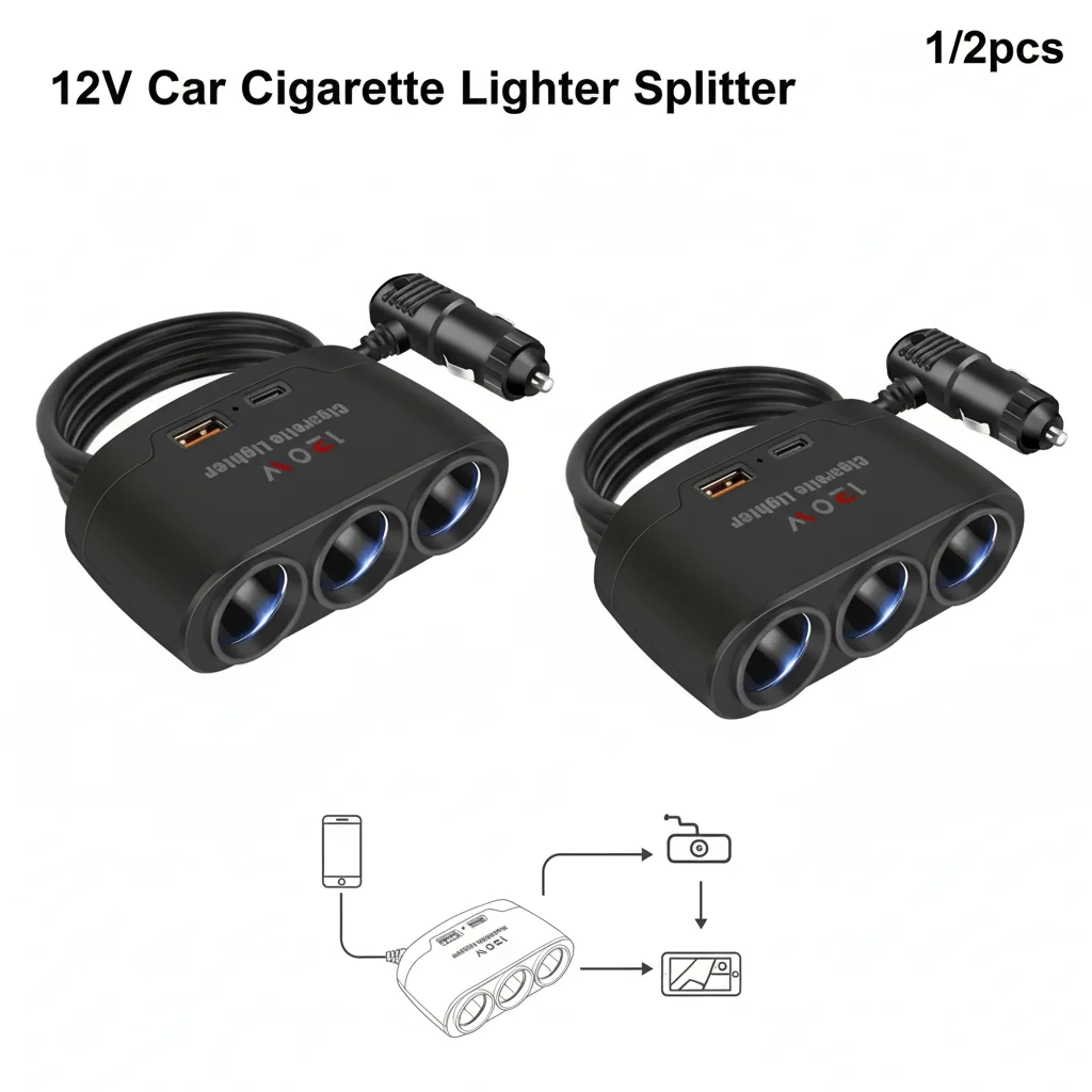3 in 1 Dual USB Auto Zigarette Leichter Buchse 120 W Splitter 12 V 24 V Schnelle Ladegerät Stecker Power Adapter für Telefon Auto DVR GPS Dashcam