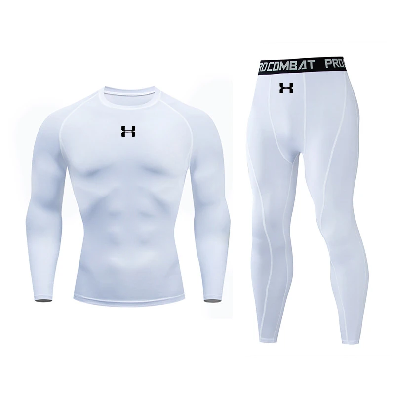 2pcs Men\'s Compression Sportswear Suit Gym Tight Yoga Sets Workout Jogging MMA Fitness Sports shirt+Pants Tracksuit Running Set