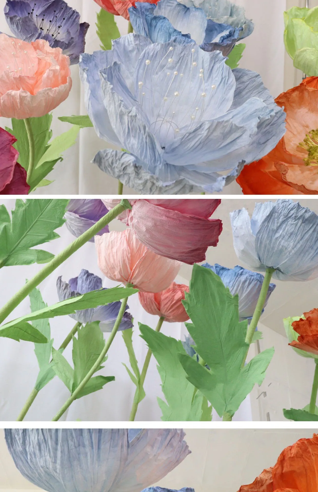 Große Mohnblumen aus Papier für Hochzeitsdekoration, Wegweiser, Mohnblumenständer, Geburtstagsparty-Hintergrund, Dekoration, Ornamente, Bühnen- und Schaufenstergestaltung – Detail 4