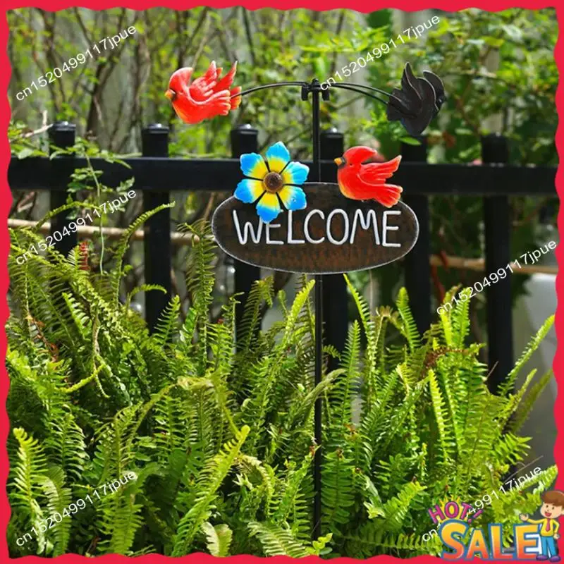 BOFO, 1 Uds., estaca de jardín, molinos de viento giratorios con flores y pájaros, adorno para césped, molinete de Metal, arte de patio como se muestra para patios, parques, césped