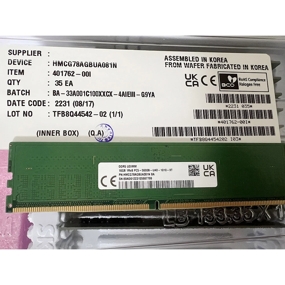 

1PCS HMCG78AGBUA081N 16GB 16G DDR5 5600B PC5-5600B-UA0 For SK Hynix RAM Memory