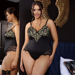 Comeondear Fashion Soft Jumpsuits For Women Oversized Teddy Lingerie Sexy Leotard One-piece Strap Romper Black Lace Bodysuits