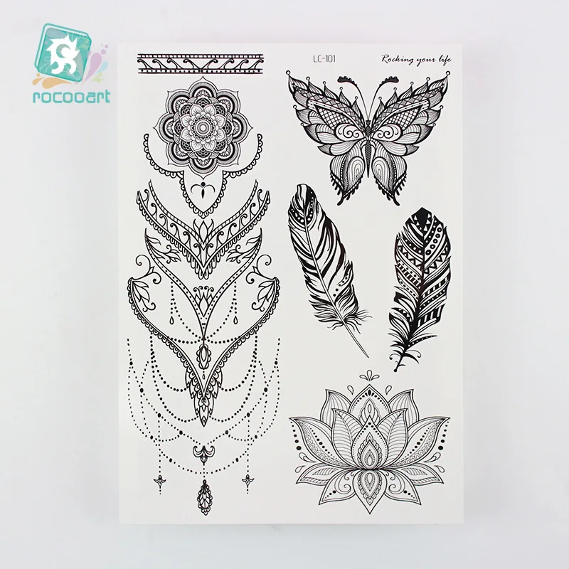 Size:210x150mm Waterproof Haina Tattoo Sticker Mandala Sexy Feather Temporary Tattoo Sticker