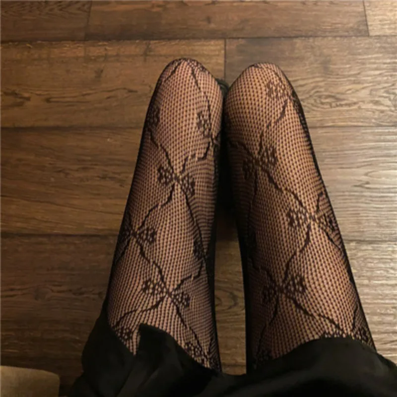 Meias góticas femininas leggings lolita oco malha corpo meias japonês fundo renda meia-calça crânio punk preto meias