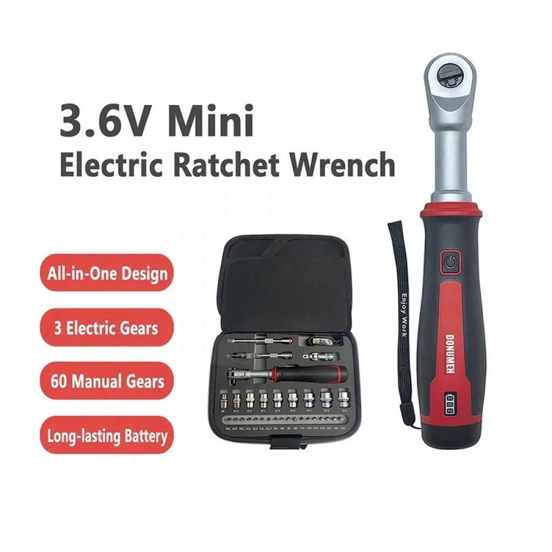 USB-C Rechargeable Electric Ratchet Wrench 3.6V 320 RPM 1/4' 3/8' Bidirectional with LED Battery Indicator for DIY Repair Auto
