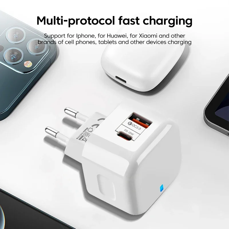 20W Dual Port USB Type C Charger QC3.0 Fast Charging PD USBC Wall Charger Adapter For iPhone Xiaomi Huawei EU/US/UK Plug Adapter