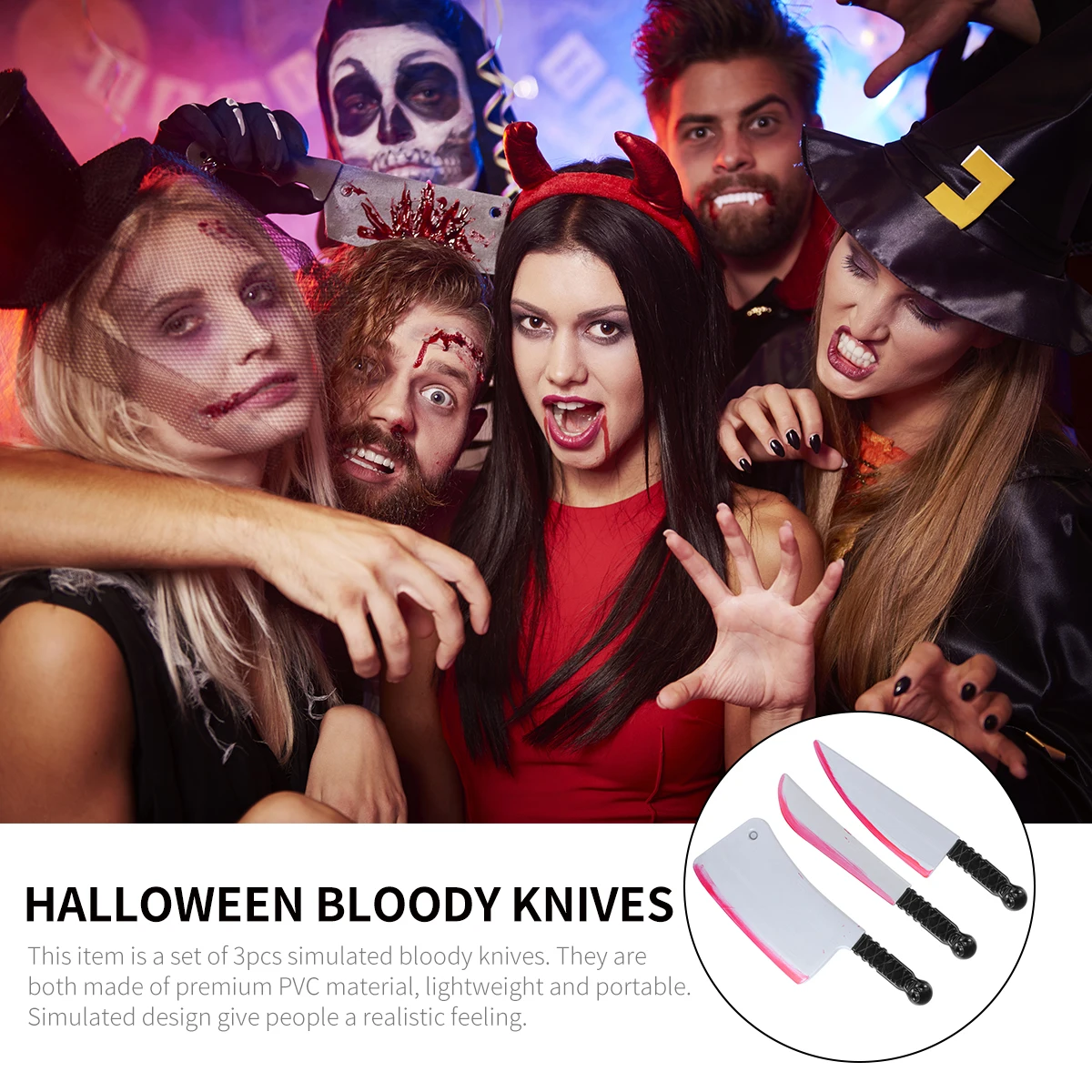 

3 шт., набор имитации кровавых ножей, реквизит для Хэллоуина, реалистичный костюм ужасов, вечерние легкие поддельные ножи для косплея