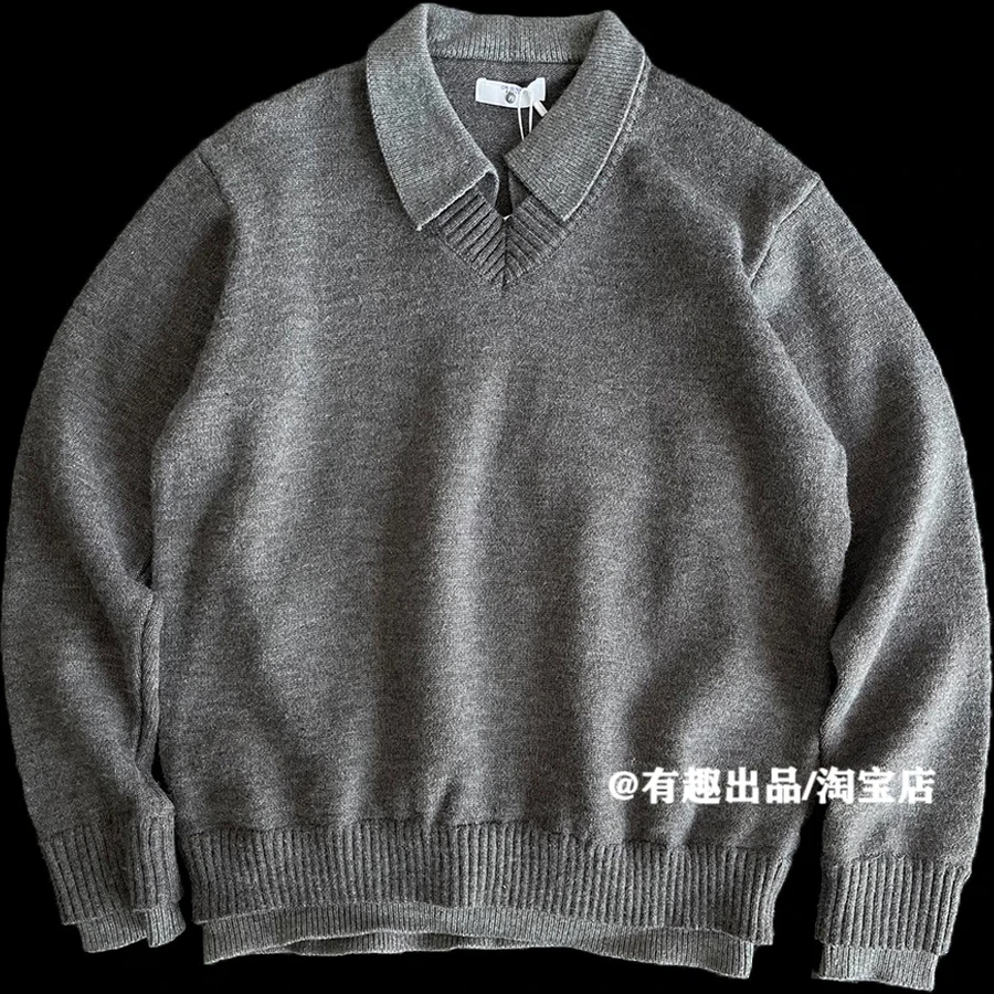 

Premium Unstructured Two-Layer Knit Sweater American 'Punk Prep' V-Neck Pullover with Elevated Old Money Aesthetics Streetwear