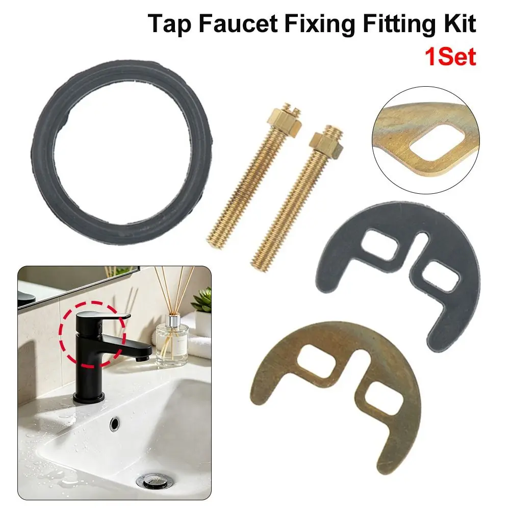 1Set M8 Bolt Tap Faucet Fixing Fitting Kit Washer Plate Plastic Rubber Stainless Steel M8 Bolt Washer Plate Set Hex Wrench