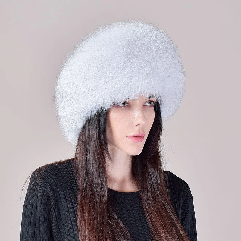 2024 New Style Winter Russian 100% Natural Real Fox Fur Hat Women Quality Real Fox Fur Bomber Hats Hot Real Genuine Fox Fur Caps