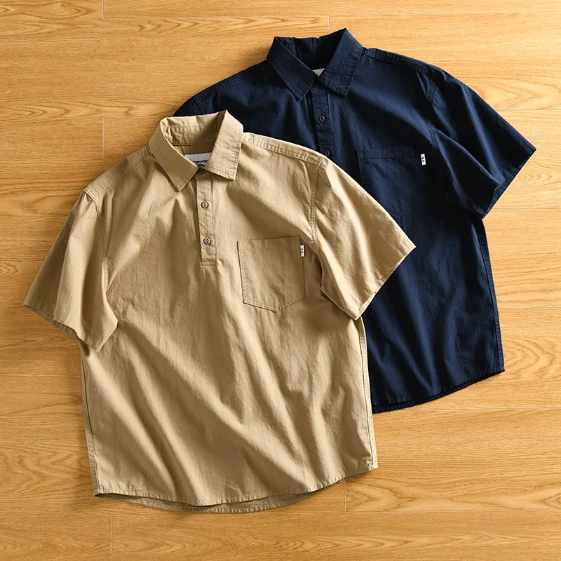 

Casual Loose Men's Short Sleeve Shirt Pure Color Breathable Wearable Summer New Style Japanese Simple Design Loose Fit S...