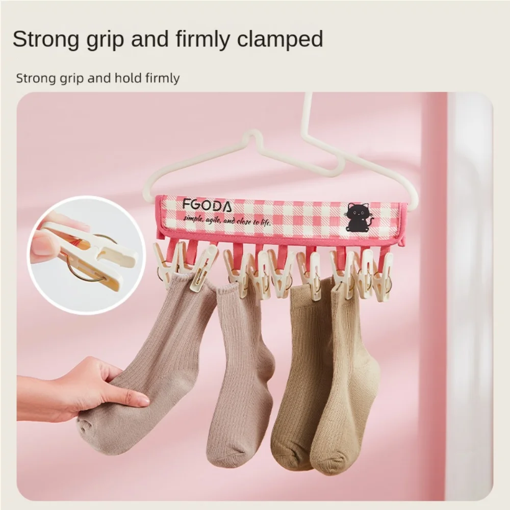 Cartoon Travel Clothes Hanger 5/10 Clips Strong Grip Folding Socks Organizer Holder Space Saving Detachable