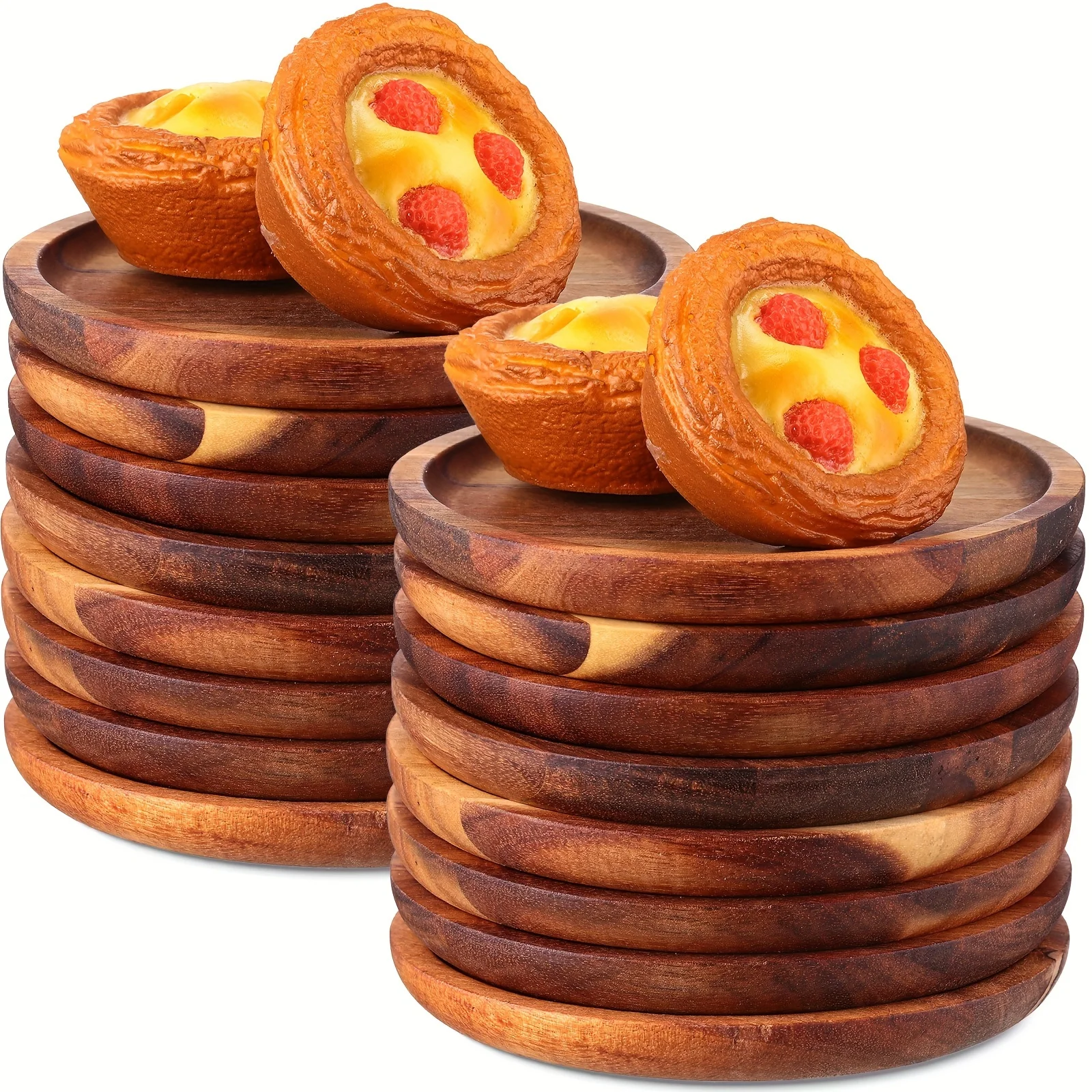 

16pcs Acacia Wood Dinner Plates 6 Inch Round Wooden Plates Wood Dinnerware Set Lightweight Classic Plate Handmade Serving Tray for Dishes Dessert Snack Food Housewarming Gift