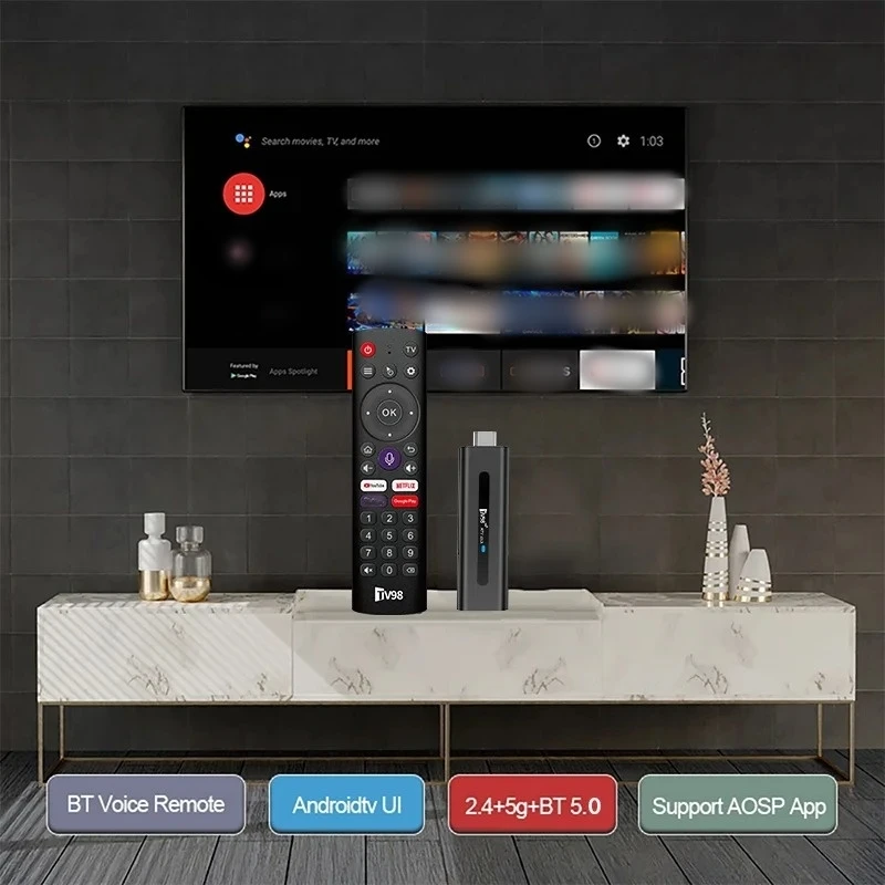 TV98 ATV 8K Smart TV Stick Android 14 ATV H313 2.4G 5G Wifi يدعم OTA 4K Player BT5.0 2GB 16GB صوت عن بعد TV Box