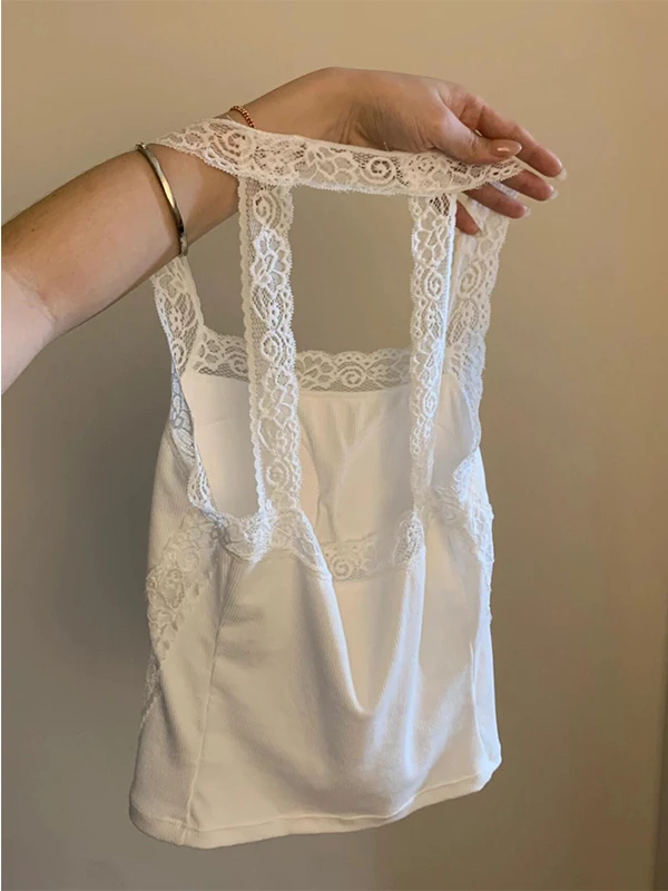 Sexy Lace White Strap Vest Women's Inner Wear with Chest Pad Spicy Girl Outfit Base Layer Outerwear Bal Hanging Ne Top