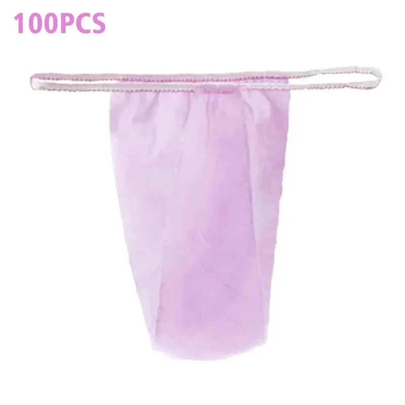 100 Uds. De telas suaves no tejidas para mujer, bragas desechables portátiles para Spa, Tanga en T transpirable con cintura elástica, ropa interior