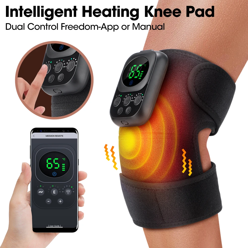 EMS Electric Heated Vibration Knee Massage Wireless Thermal Physiotherapy Knee Pad Massager for Hot Compress Muscle Relaxation