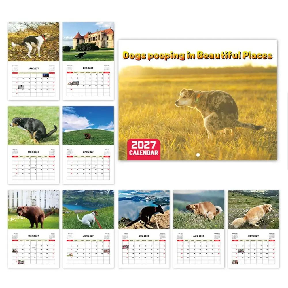 2027 Calendar Wall Calendar Wall Hanging Funny Design Yearly Planner Monthly Layout Funny Dog Calendar Holiday Christmas Gift