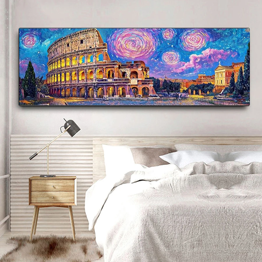 Night view of the Colosseum in Rome diamond painting abstract sky diamond embroidery full drill mosaic big size handmade decor