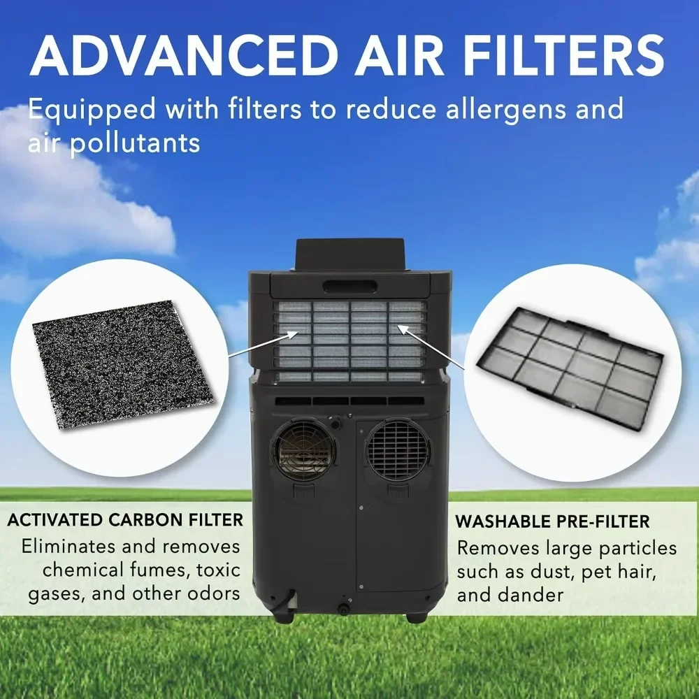 12000 BTU 7000 BTU SACC Elite Dual Hose Portable Air Conditioner Dehumidifier Fan for 400 Sq Ft Room Grey