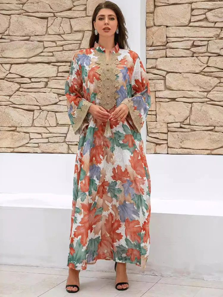 Eid Party Dress for Women Muslim Abaya Appliques Abayas Print Dubai Jalabiya Party Dresses Kaftan Vestidos Largos Long Robe 2024