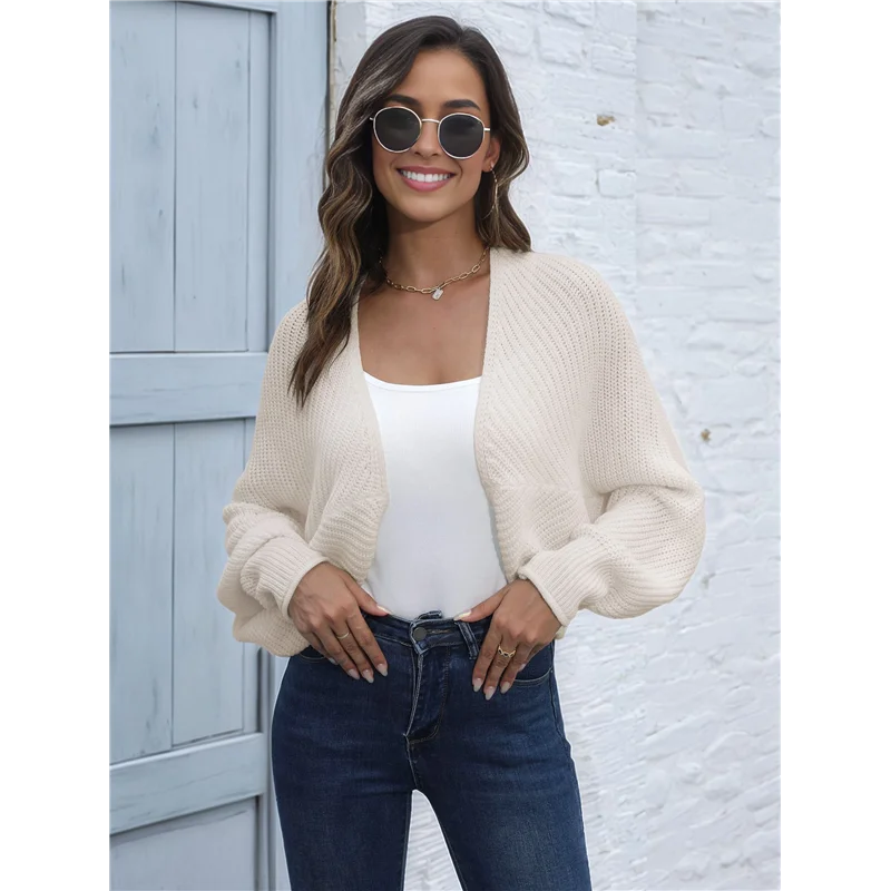 ABRT-Maglioni da donna Maglione cardigan corto aperto sul davanti Maglioni a pipistrello lavorati a maglia a maniche lunghe Coprispalle