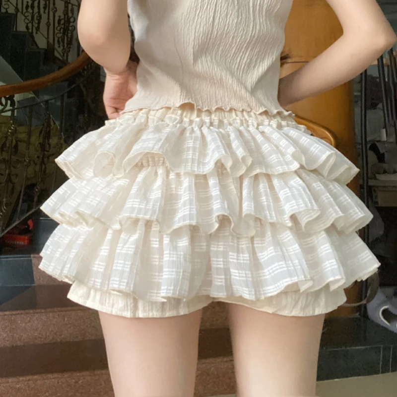 

Kawaii Lolita Skirt Shorts Women Ruffle Patchwork Layered High Waist Y2k Balletcore Mini Skirt Summer Party Club