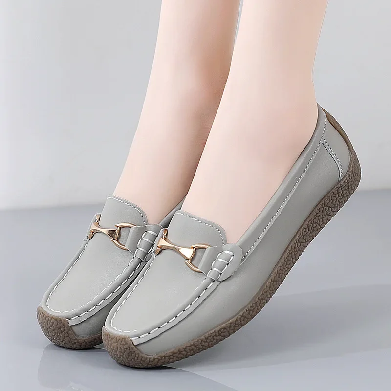 Genuine Leather Women Flats 2023 New Spring /autumn Woman Casual Shoes Slip-on Loafers Moccasins Female Boat Shoes Big Size 44