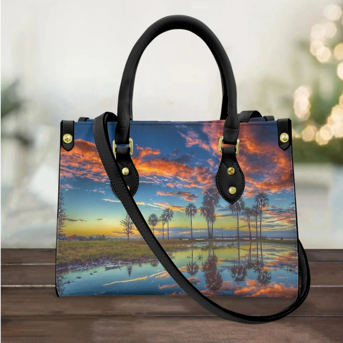 

FORUDESIGNS Fashion Fantasy Leather Handbags Shoulder Hand Bag Painting Sunset Scenery Women Tote Bags Party Outing Popular