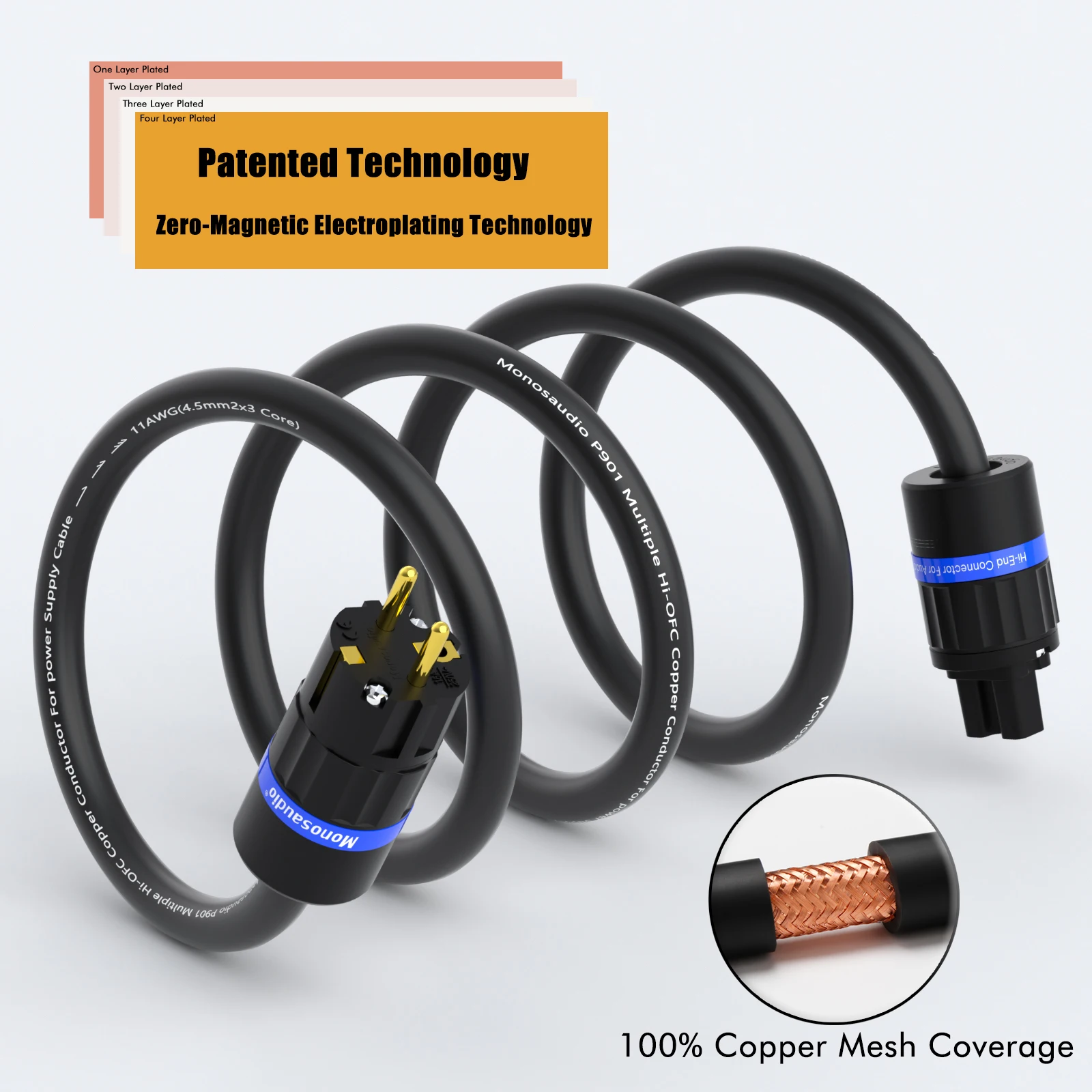 Monosaudio P901K3G 13A 250V HiFi 11AWG UK Power Cord 3 Pin Plug MK UK Plug Mains Power Cable Lead HIFI Power Extension Cord