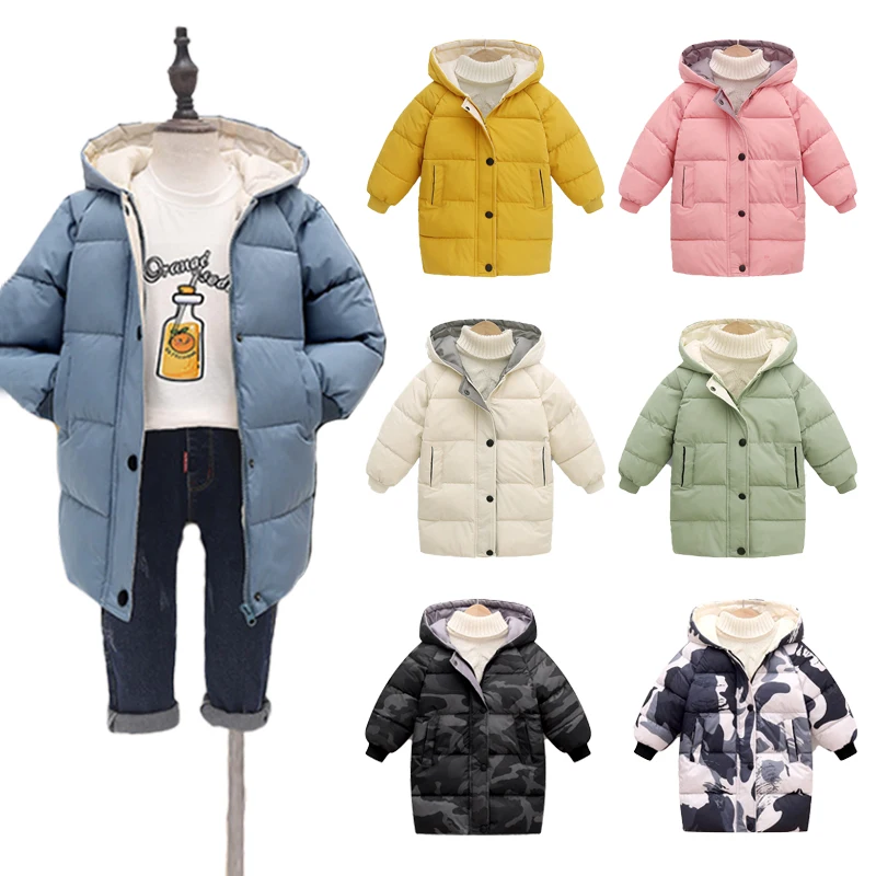 

2024 Winter Children's Down Coat Baby Boys Girls Cotton-Padded Parka Coats Thicken Warm Long Jackets Fashion Teenage Outerwear