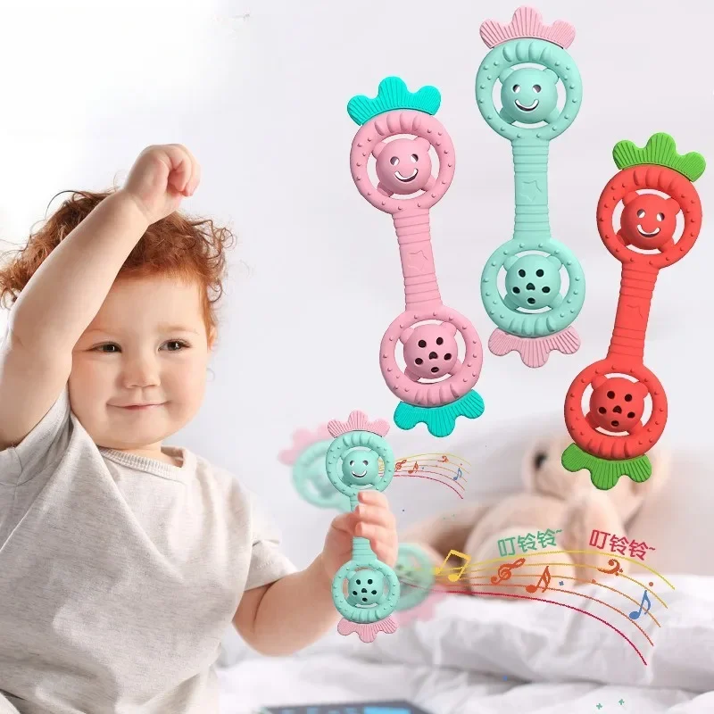 

Baby silicone bite newborn baby oral sex period teething stick soothing toys strawberry rattles teether