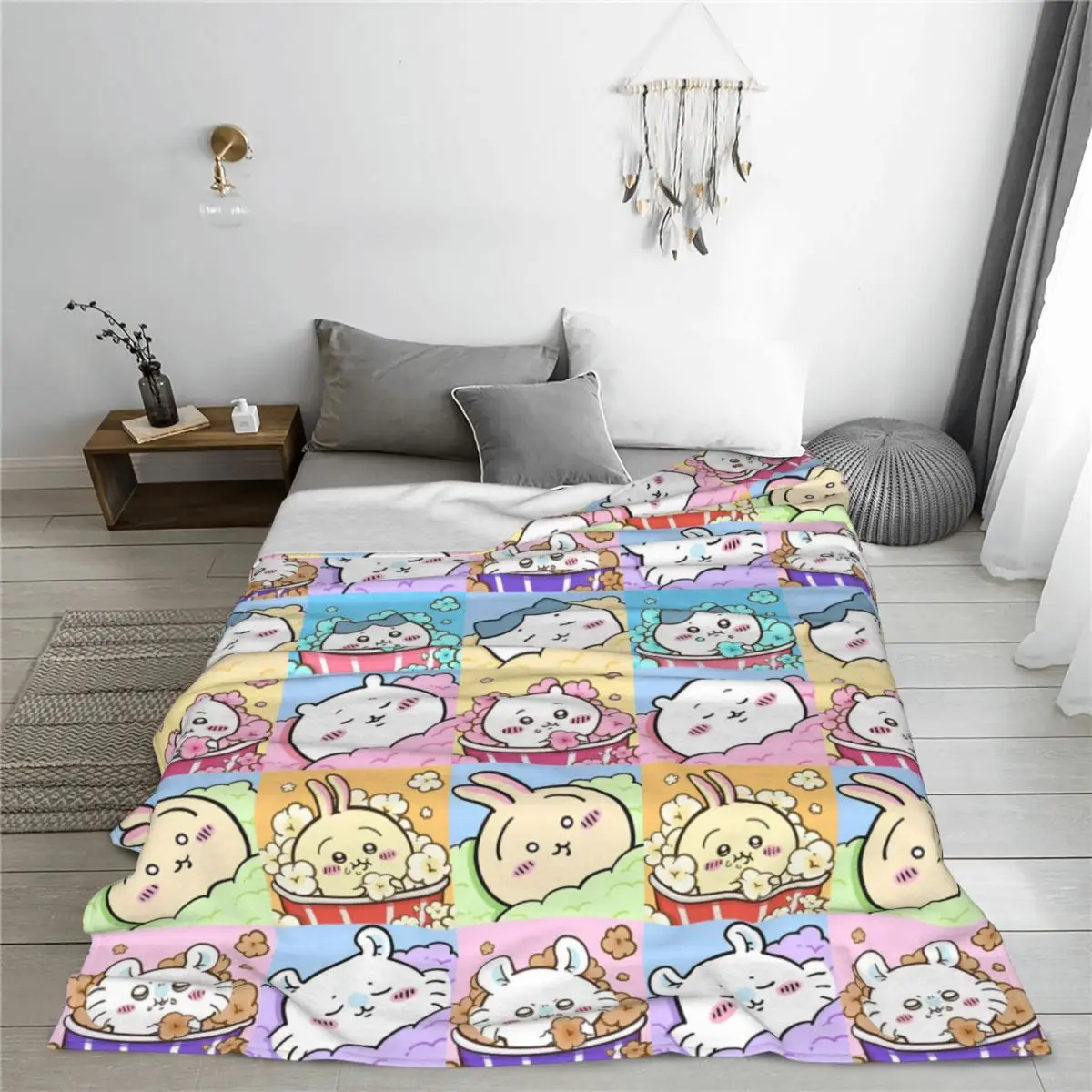 Chiikawa Usagi Hachiware Manga Blanket Cover Velvet Cute Japanese Anime Warm Throw Blanket for Outdoor Travel Bed Rug