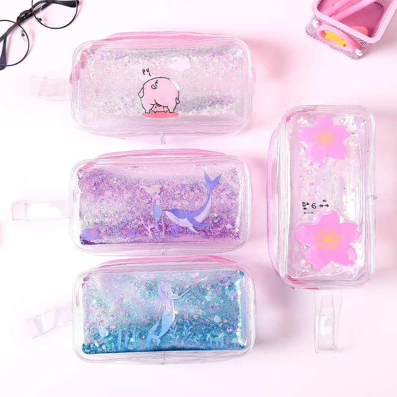 Imagem -02 - Chen Lin-kawaii Quicksand Mermaid Pencil Case Bolsa Transparente Glitter Pen para Meninas Armazenamento Multi-função Bolsa de Cosméticos 1pc