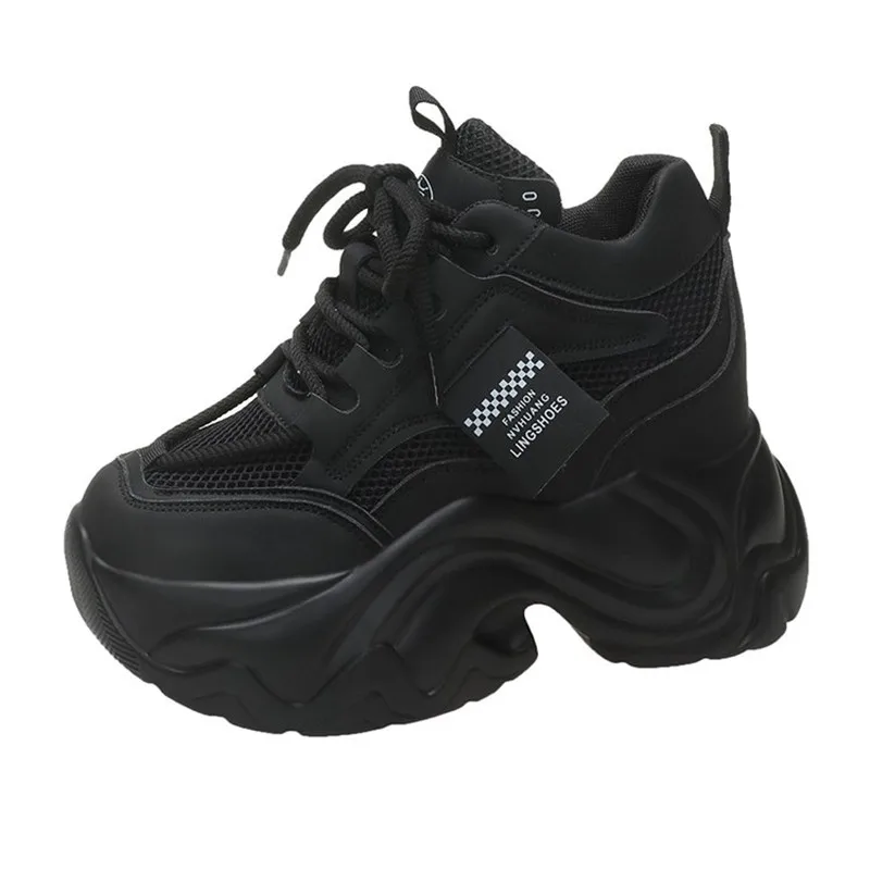 New 2026 Chunky Mesh Leather Women Sneaker Solid Color Internal Increase Casual White Ladies Shoes Platform Trainer Jogging Shoe
