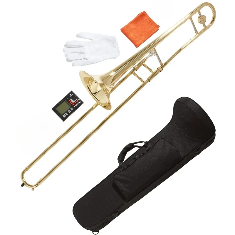 Trombone Kit - Bb Tenor Brass Instruments for Kids, Beginners W/Case & Gloves 500” Medium Bore An 8” Bell To Create A Sonorous