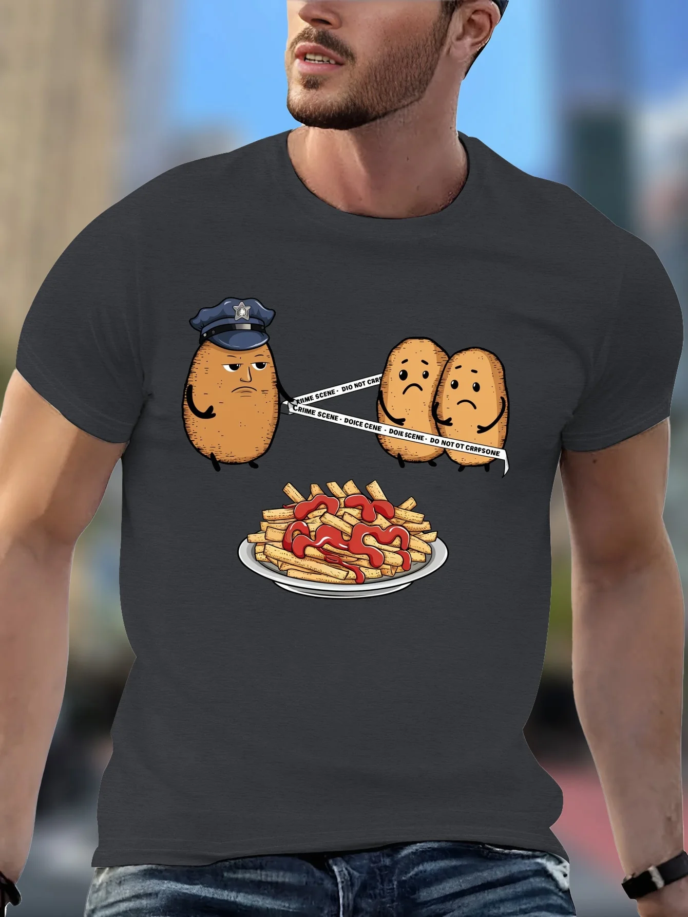 

Potato Print T Shirt Breathable Polyester Men Casual Short Sleeve T Shirt Unique Potato Print Machine Washable