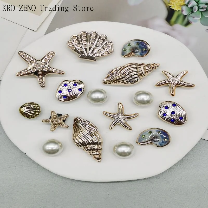 16Pcs/Set Children And Kids DIY Starfish Shoe Charms Bling Conch Shoes Buckle Decorations Removable Shell Shoe Clips Accessories