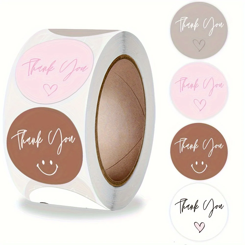 500Pcs/Roll Round Thank You Heart Stickers 2.5cm/1.0in DlY Decoration Label Perfect for Small Business Party Gift Seal Labels