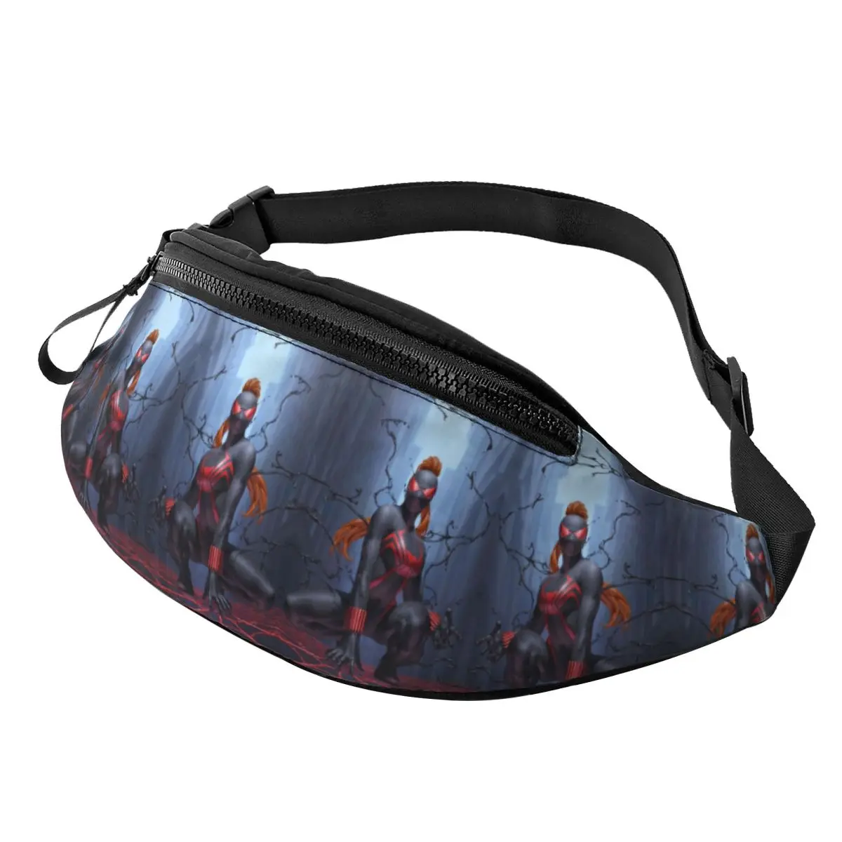 

Custom Black Widow Spiderman Wallpaper Fanny Pack Women Men Casual Crossbody Waist Bag for Camping Biking Phone Money Pouch