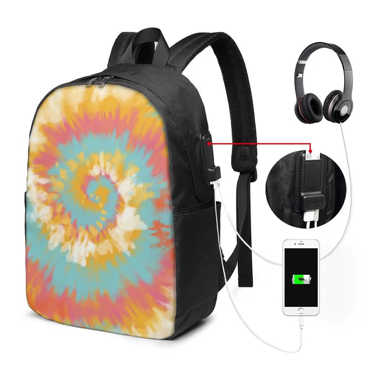 TieDye Print Backpack Travel Notebook Bag Computer College Student School Bag Laptop Shoulder Bags for Men Women