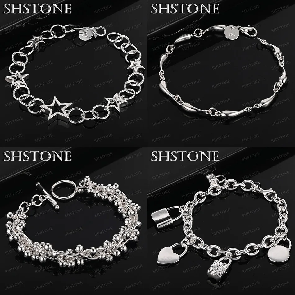 

Beautiful 925 Sterling Silver Star Heart Lock Water Drop Multi-Bead Chain Bracelets Christmas Party Fine Jewelry Accessories