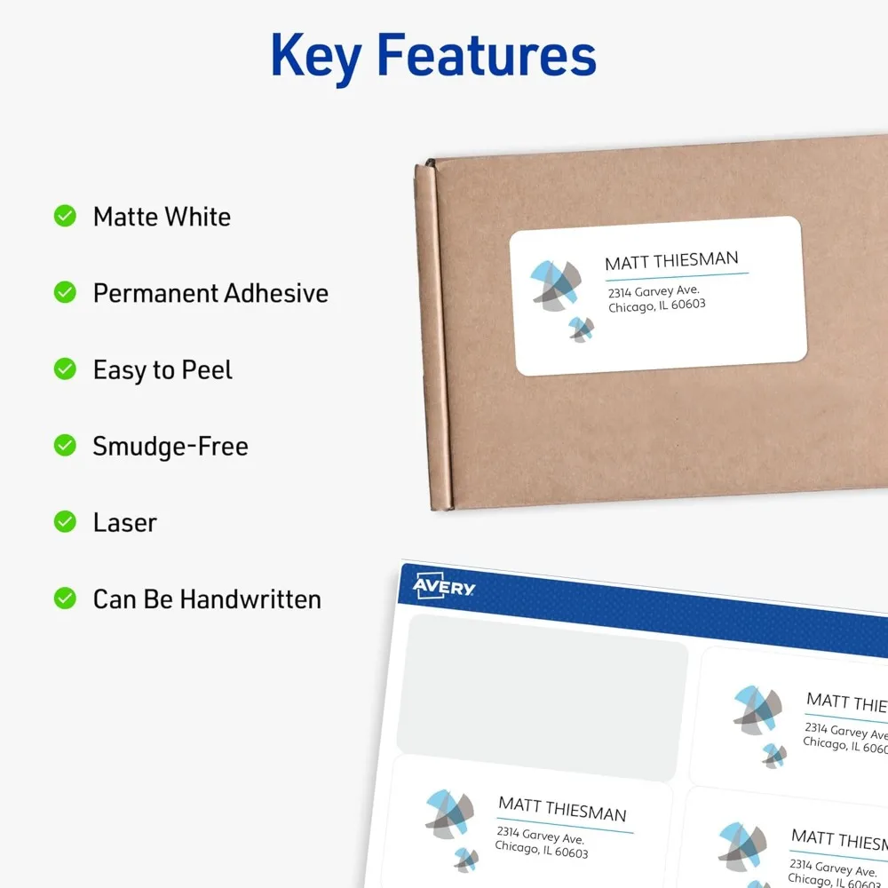 Avery 5.5 x 8.5 White Half-Sheet Shipping Labels, 1000 Pack, Customizable Stickers for Laser Printers