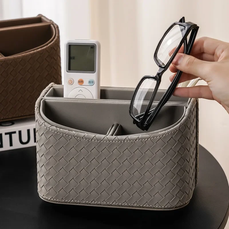 Rotating Woven Leather Storage Box,360° Swivel Organizer for Cosmetics Remote Controls,Luxury Home Desktop Decorative Caddy Gift