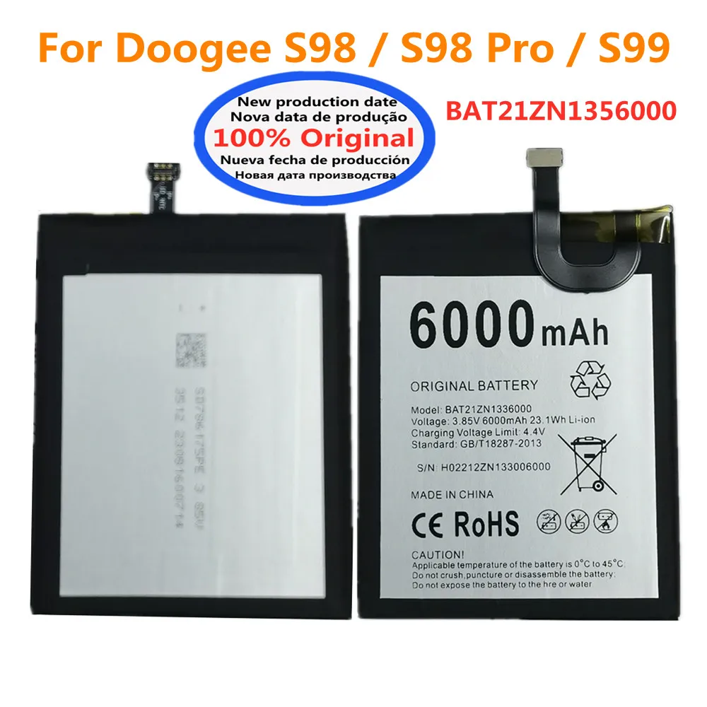 6000mAh BAT21ZN1356000 Original Battery For Doogee S98 Pro S99 S98Pro 6.3" Mobile Phone Battery Bateria Batteries Fast Deliver
